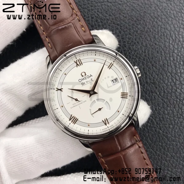 OMEGA De Ville Prestige Real PR SS ZF 1:1 Best Edition White Dial RG Markers on Brown Leather Strap MIYOTA 9015 - Super Clone Watch | 1:1 Best Version