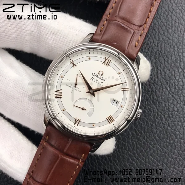 OMEGA De Ville Prestige Real PR SS ZF 1:1 Best Edition White Dial RG Markers on Brown Leather Strap MIYOTA 9015 - Super Clone Watch | 1:1 Best Version