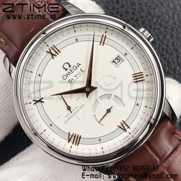OMEGA De Ville Prestige Real PR SS ZF 1:1 Best Edition White Dial RG Markers on Brown Leather Strap MIYOTA 9015 - Super Clone Watch | 1:1 Best Version