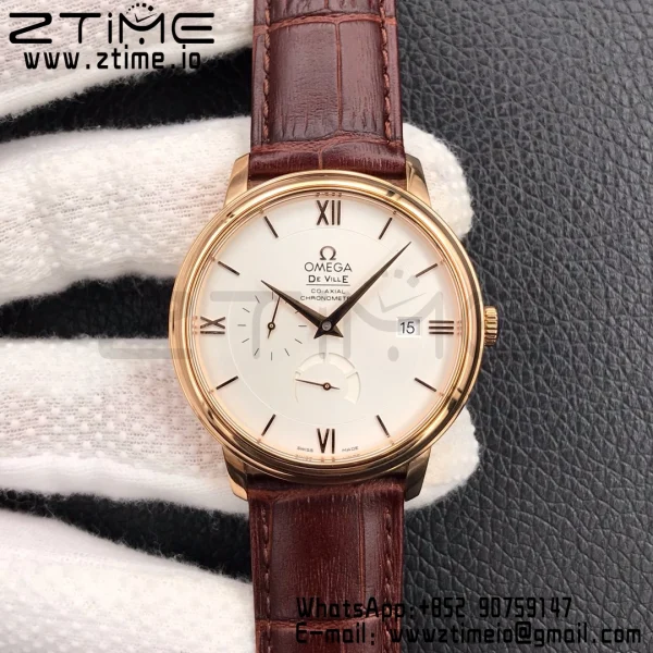 OMEGA De Ville Prestige Real PR RG ZF 1:1 Best Edition Λευκό καντράν σε καφέ δερμάτινο λουράκι MIYOTA 9015 - Super Clone Watch | 1:1 Best Version