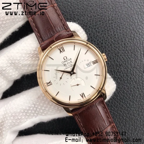 OMEGA De Ville Prestige Real PR RG ZF 1:1 Best Edition Λευκό καντράν σε καφέ δερμάτινο λουράκι MIYOTA 9015 - Super Clone Watch | 1:1 Best Version
