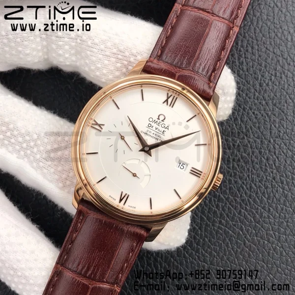 OMEGA De Ville Prestige Real PR RG ZF 1:1 Best Edition Λευκό καντράν σε καφέ δερμάτινο λουράκι MIYOTA 9015 - Super Clone Watch | 1:1 Best Version