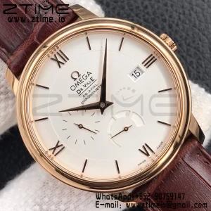 OMEGA De Ville Prestige Real PR RG ZF 1:1 Best Edition Λευκό καντράν σε καφέ δερμάτινο λουράκι MIYOTA 9015 - Super Clone Watch | 1:1 Best Version