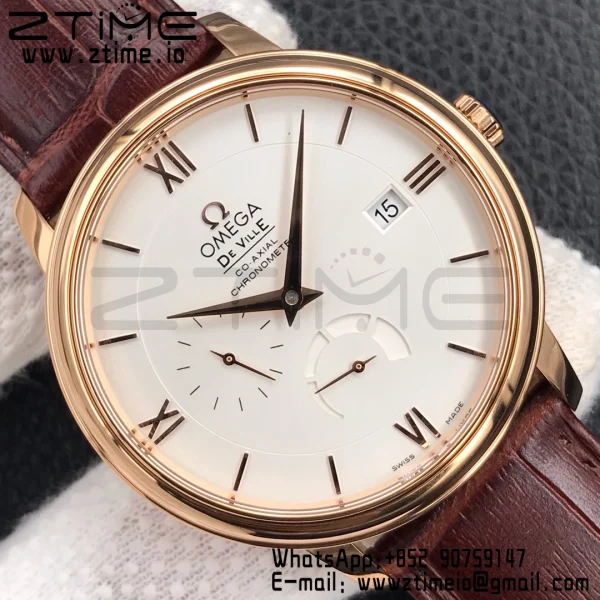 OMEGA De Ville Prestige Real PR RG ZF 1:1 Best Edition Λευκό καντράν σε καφέ δερμάτινο λουράκι MIYOTA 9015 - Super Clone Watch | 1:1 Best Version