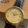 OMEGA De Ville Prestige 39.5mm YG/SS A+F 1:1 Best Edition Yellow Dial YG Markers on Black Leather Strap A2500 - Super Clone Watch | 1:1 Best Version