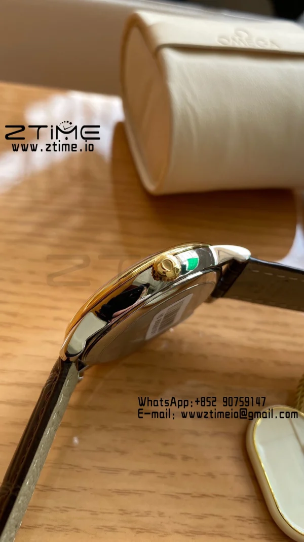 OMEGA De Ville Prestige 39.5mm YG/SS A+F 1:1 Best Edition Yellow Dial YG Markers on Black Leather Strap A2500 - Super Clone Watch | 1:1 Best Version