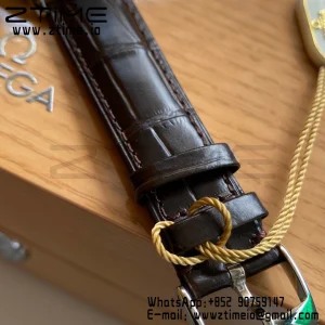 OMEGA De Ville Prestige 39.5mm YG/SS A+F 1:1 Best Edition Yellow Dial YG Markers on Black Leather Strap A2500 - Super Clone Watch | 1:1 Best Version