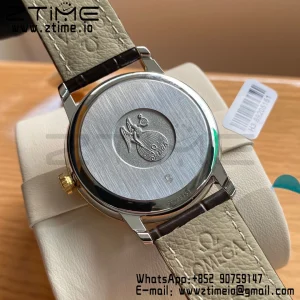 OMEGA De Ville Prestige 39.5mm YG/SS A+F 1:1 Best Edition Yellow Dial YG Markers on Black Leather Strap A2500 - Super Clone Watch | 1:1 Best Version