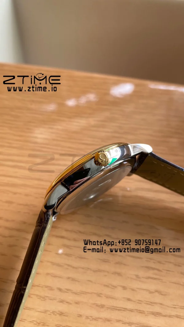 OMEGA De Ville Prestige 39.5mm YG/SS A+F 1:1 Best Edition White Dial YG Markers on Brwon Leather Strap A2500 - Super Clone Watch | 1:1 Best Version