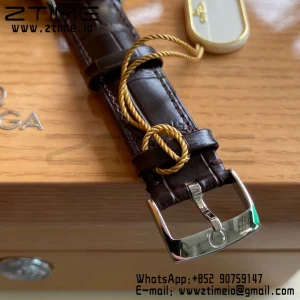 OMEGA De Ville Prestige 39.5mm YG/SS A+F 1:1 Best Edition White Dial YG Markers on Brwon Leather Strap A2500 - Super Clone Watch | 1:1 Best Version