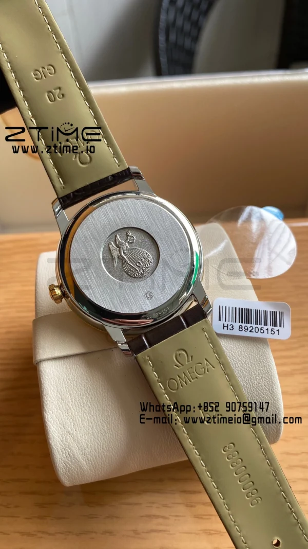 OMEGA De Ville Prestige 39.5mm YG/SS A+F 1:1 Best Edition White Dial YG Markers on Brwon Leather Strap A2500 - Super Clone Watch | 1:1 Best Version