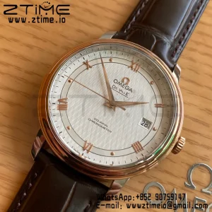 OMEGA De Ville Prestige 39.5mm RG/SS A+F 1:1 Best Edition White Dial RG Markers on Brwon Leather Strap A2500 - Super Clone Watch | 1:1 Best Version