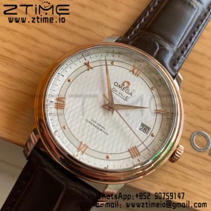 OMEGA De Ville Prestige 39.5mm RG/SS A+F 1:1 Best Edition White Dial RG Markers on Brwon Leather Strap A2500 - Super Clone Watch | 1:1 Best Version