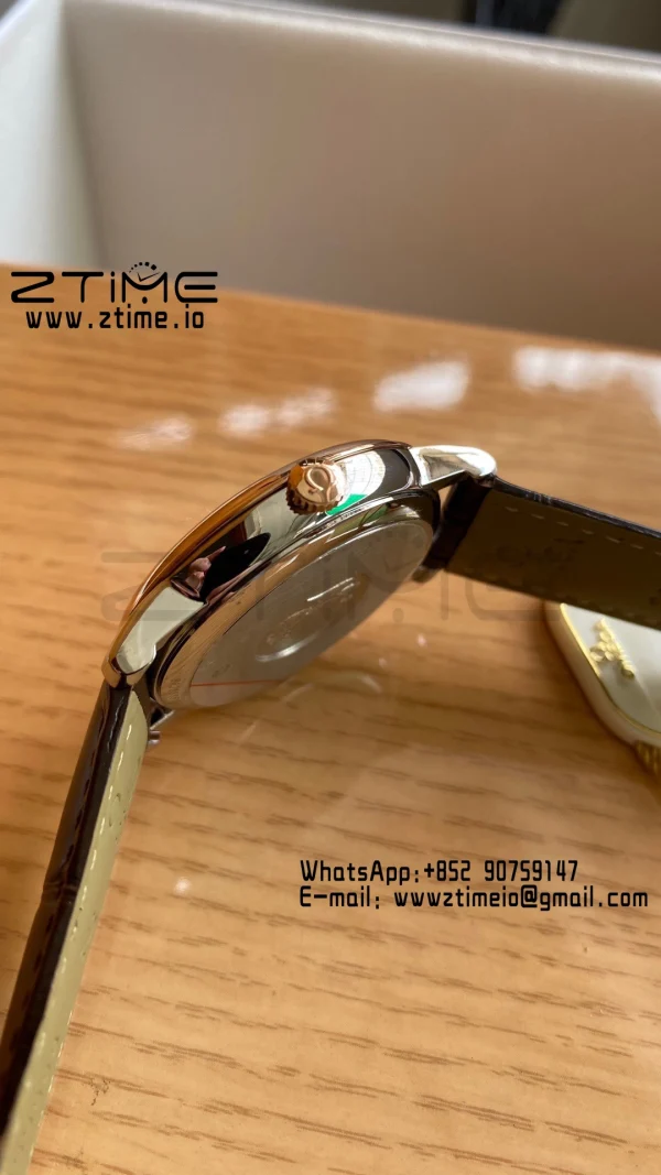OMEGA De Ville Prestige 39.5mm RG/SS A+F 1:1 Best Edition White Dial RG Markers on Brwon Leather Strap A2500 - Super Clone Watch | 1:1 Best Version