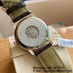 OMEGA De Ville Prestige 39.5mm RG/SS A+F 1:1 Best Edition White Dial RG Markers on Brwon Leather Strap A2500 - Super Clone Watch | 1:1 Best Version