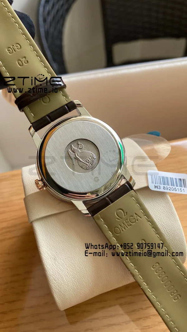 OMEGA De Ville Prestige 39.5mm RG/SS A+F 1:1 Best Edition White Dial RG Markers on Brwon Leather Strap A2500 - Super Clone Watch | 1:1 Best Version