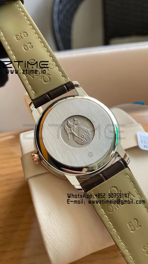 OMEGA De Ville Prestige 39.5mm RG/SS A+F 1:1 Best Edition White Dial RG Markers on Brwon Leather Strap A2500 - Super Clone Watch | 1:1 Best Version