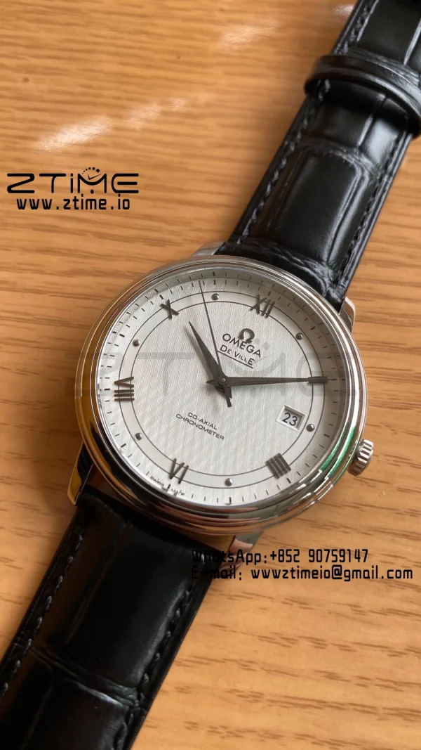 OMEGA De Ville Prestige 39.5mm SS A+F 1:1 Best Edition Λευκό καντράν με ασημί δείκτες και μαύρο δερμάτινο λουράκι A2500 - Super Clone Watch | 1:1 Best Version