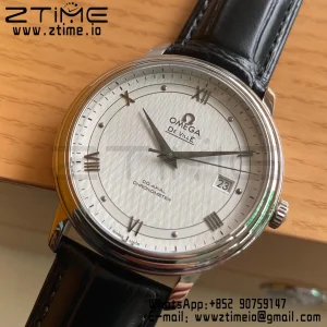 OMEGA De Ville Prestige 39.5mm SS A+F 1:1 Best Edition White Dial Silver Markers on Black Leather Strap A2500 - Super Clone Watch | 1:1 Best Version