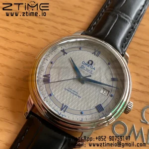 OMEGA De Ville Prestige 39.5mm SS A+F 1:1 Best Edition White Dial Blue Markers on Black Leather Strap A2500 - Super Clone Watch | 1:1 Best Version