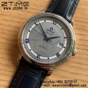 OMEGA De Ville Prestige 39.5mm SS A+F 1:1 Best Edition White Dial Blue Markers on Blue Leather Strap A2500 - Super Clone Watch | 1:1 Best Version