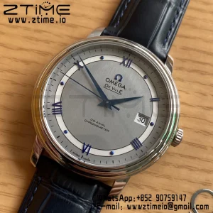 OMEGA De Ville Prestige 39.5mm SS A+F 1:1 Best Edition White Dial Blue Markers on Blue Leather Strap A2500 - Super Clone Watch | 1:1 Best Version