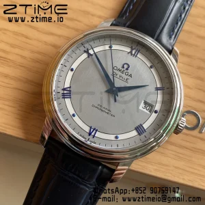 OMEGA De Ville Prestige 39.5mm SS A+F 1:1 Best Edition White Dial Blue Markers on Blue Leather Strap A2500 - Super Clone Watch | 1:1 Best Version