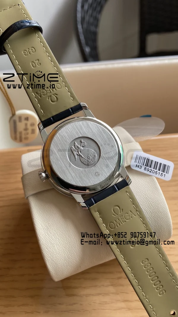 OMEGA De Ville Prestige 39.5mm SS A+F 1:1 Best Edition White Dial Blue Markers on Blue Leather Strap A2500 - Super Clone Watch | 1:1 Best Version