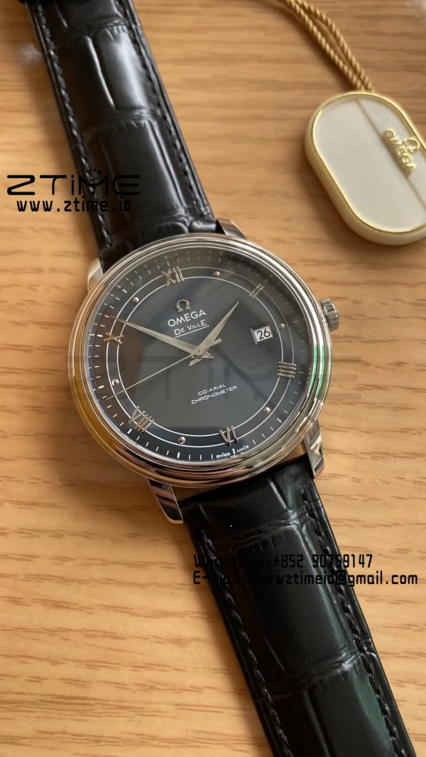 OMEGA De Ville Prestige 39.5mm SS A+F 1:1 Best Edition Blue Dial Silver Markers on Black Leather Strap A2500 - Super Clone Watch | 1:1 Best Version