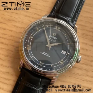 OMEGA De Ville Prestige 39.5mm SS A+F 1:1 Best Edition Blue Dial Silver Markers on Black Leather Strap A2500 - Super Clone Watch | 1:1 Best Version
