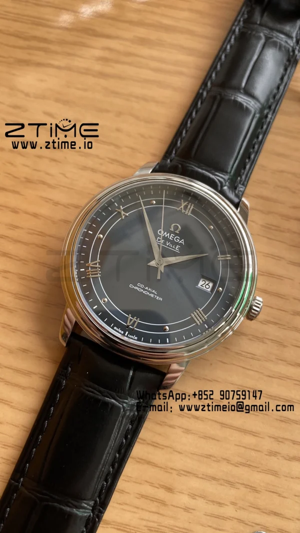 OMEGA De Ville Prestige 39.5mm SS A+F 1:1 Best Edition Blue Dial Silver Markers on Black Leather Strap A2500 - Super Clone Watch | 1:1 Best Version