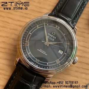 OMEGA De Ville Prestige 39.5mm SS A+F 1:1 Best Edition Blue Dial Silver Markers on Black Leather Strap A2500 - Super Clone Watch | 1:1 Best Version