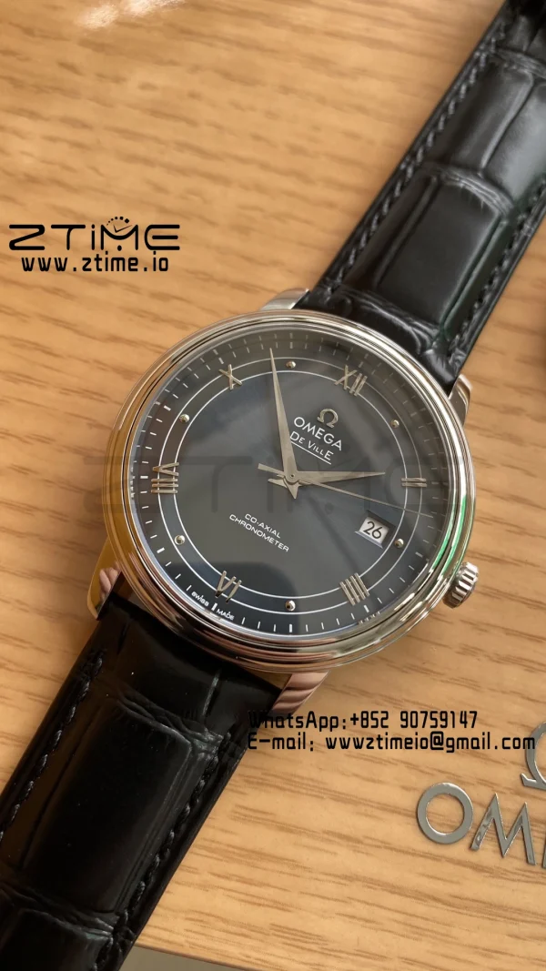 OMEGA De Ville Prestige 39.5mm SS A+F 1:1 Best Edition Blue Dial Silver Markers on Black Leather Strap A2500 - Super Clone Watch | 1:1 Best Version