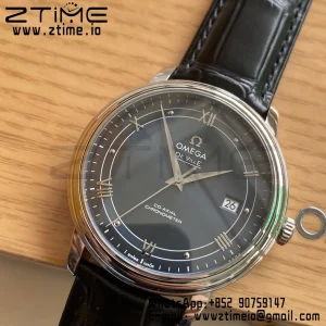 OMEGA De Ville Prestige 39.5mm SS A+F 1:1 Best Edition Blue Dial Silver Markers on Black Leather Strap A2500 - Super Clone Watch | 1:1 Best Version