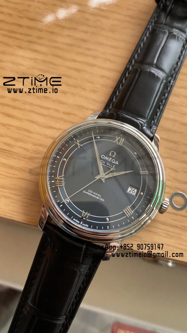 OMEGA De Ville Prestige 39.5mm SS A+F 1:1 Best Edition Blue Dial Silver Markers on Black Leather Strap A2500 - Super Clone Watch | 1:1 Best Version