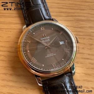 OMEGA De Ville Prestige 39.5mm RG/SS A+F 1:1 Best Edition Brown Dial RG Markers on Brown Leather Strap A2500 - Super Clone Watch | 1:1 Best Version