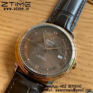 OMEGA De Ville Prestige 39.5mm RG/SS A+F 1:1 Best Edition Brown Dial RG Markers on Brown Leather Strap A2500 - Super Clone Watch | 1:1 Best Version