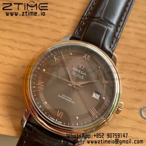 OMEGA De Ville Prestige 39.5mm RG/SS A+F 1:1 Best Edition Brown Dial RG Markers on Brown Leather Strap A2500 - Super Clone Watch | 1:1 Best Version