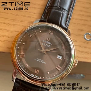 OMEGA De Ville Prestige 39.5mm RG/SS A+F 1:1 Best Edition Brown Dial RG Markers on Brown Leather Strap A2500 - Super Clone Watch | 1:1 Best Version