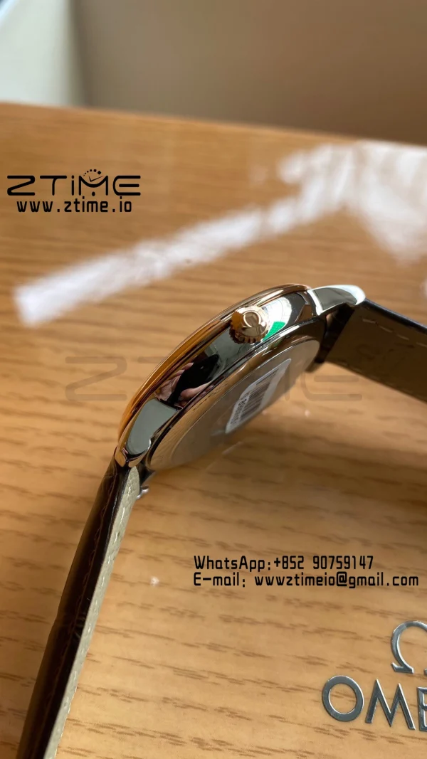 OMEGA De Ville Prestige 39.5mm RG/SS A+F 1:1 Best Edition Brown Dial RG Markers on Brown Leather Strap A2500 - Super Clone Watch | 1:1 Best Version