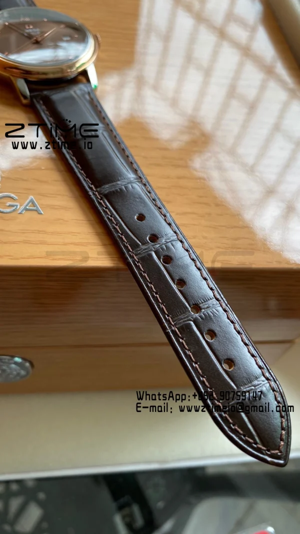 OMEGA De Ville Prestige 39.5mm RG/SS A+F 1:1 Best Edition Brown Dial RG Markers on Brown Leather Strap A2500 - Super Clone Watch | 1:1 Best Version