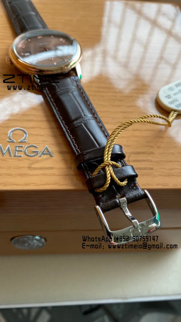 OMEGA De Ville Prestige 39.5mm RG/SS A+F 1:1 Best Edition Brown Dial RG Markers on Brown Leather Strap A2500 - Super Clone Watch | 1:1 Best Version