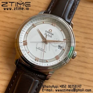 OMEGA De Ville Prestige 39.5mm RG/SS A+F 1:1 Best Edition White Dial RG Markers on Brown Leather Strap A2500 - Super Clone Watch | 1:1 Best Version