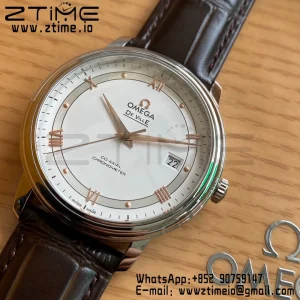OMEGA De Ville Prestige 39.5mm RG/SS A+F 1:1 Best Edition White Dial RG Markers on Brown Leather Strap A2500 - Super Clone Watch | 1:1 Best Version