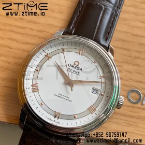 OMEGA De Ville Prestige 39.5mm RG/SS A+F 1:1 Best Edition White Dial RG Markers on Brown Leather Strap A2500 - Super Clone Watch | 1:1 Best Version