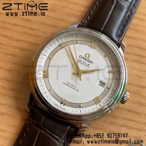 OMEGA De Ville Prestige 39.5mm YG/SS A+F 1:1 Best Edition White Dial YG Markers on Brown Leather Strap A2500 - Super Clone Watch | 1:1 Best Version