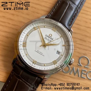 OMEGA De Ville Prestige 39.5mm YG/SS A+F 1:1 Best Edition White Dial YG Markers on Brown Leather Strap A2500 - Super Clone Watch | 1:1 Best Version