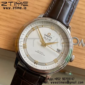 OMEGA De Ville Prestige 39.5mm YG/SS A+F 1:1 Best Edition White Dial YG Markers on Brown Leather Strap A2500 - Super Clone Watch | 1:1 Best Version