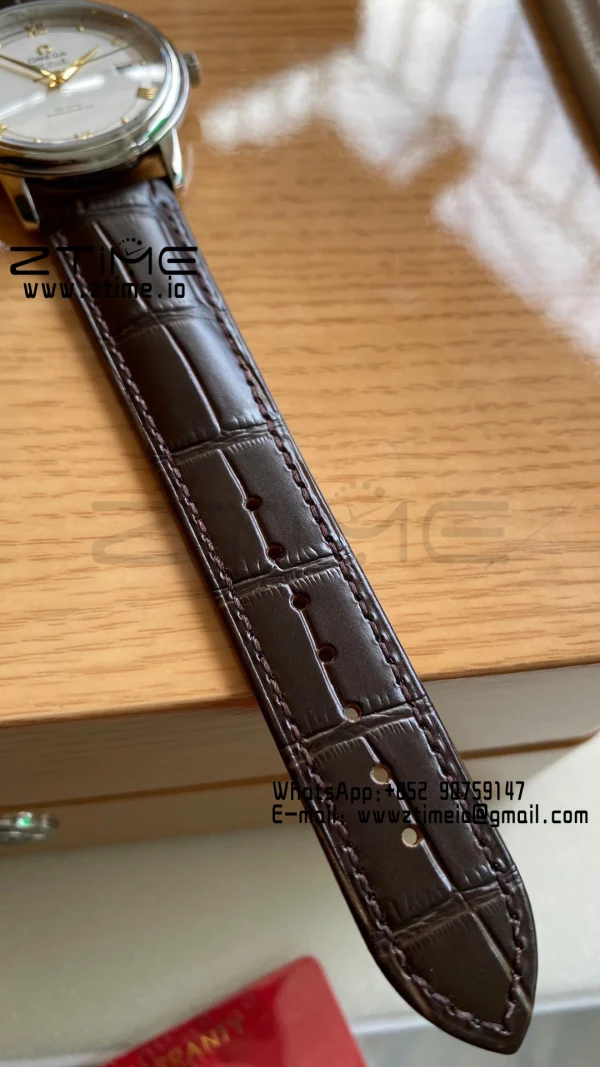 OMEGA De Ville Prestige 39.5mm YG/SS A+F 1:1 Best Edition White Dial YG Markers on Brown Leather Strap A2500 - Super Clone Watch | 1:1 Best Version