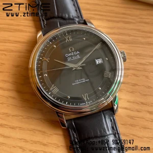 OMEGA De Ville Prestige 39.5mm SS A+F 1:1 Best Edition Black Dial Sliver Markers on Black Leather Strap A2500 - Super Clone Watch | 1:1 Best Version